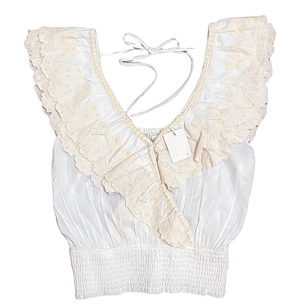 Jennifer Grace White & Beige Crochet Lace Blouse